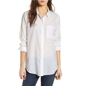 Treasure & Bond Womens Classic White Long Sleeve Button Down Top, Size XXS